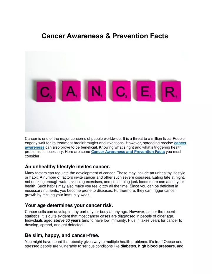 cancer awareness prevention facts