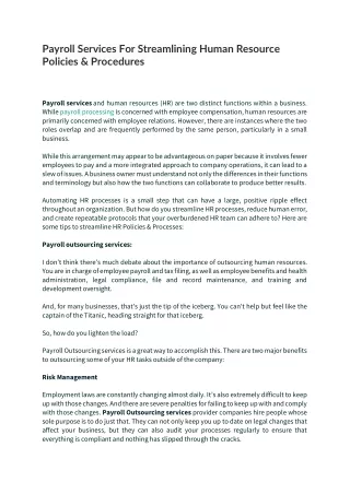 payroll services for streamlining human resource