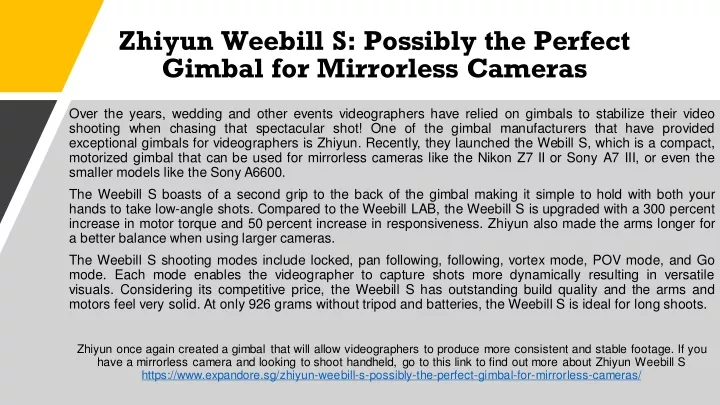 zhiyun weebill s possibly the perfect gimbal