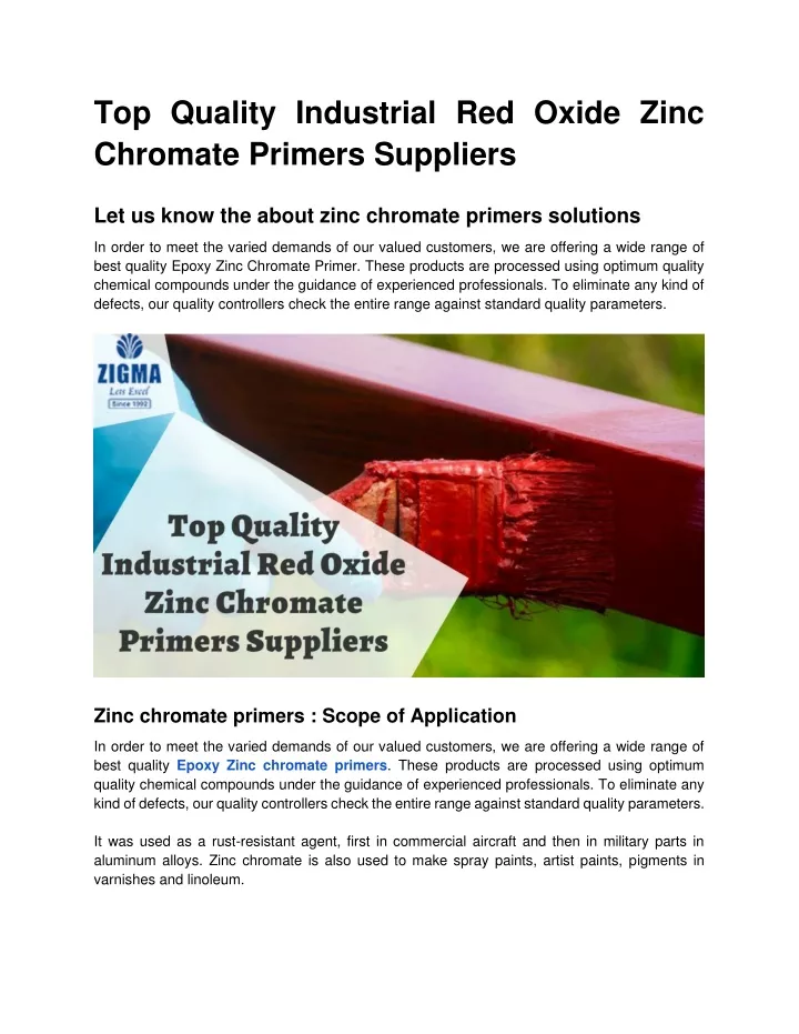 top quality industrial red oxide zinc chromate