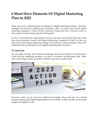 6 Must Have Elements Of Digital Marketing Plan In 2022