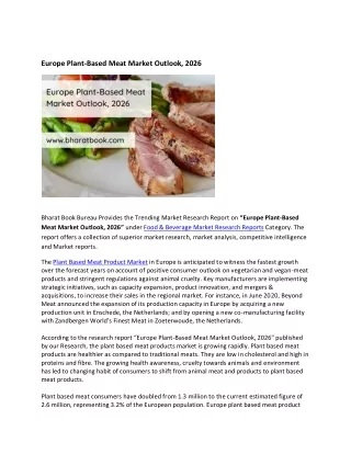 Europe Plant-Based Meat Market Research Report 2021-2026