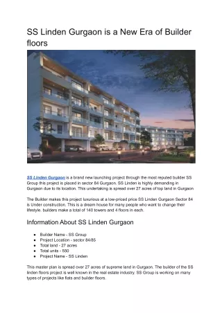 SS Linden Gurgaon is a New Era of Builder floors