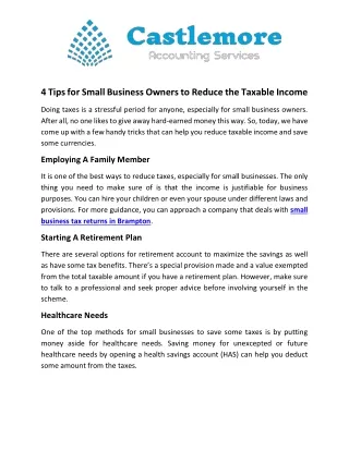 4 Tips for Small Business Owners to Reduce the Taxable Income