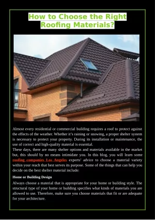 How to Choose the Right Roofing Materials?