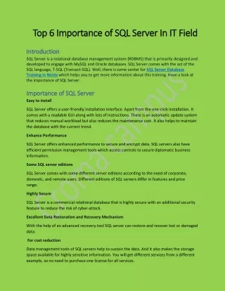 top 6 top 6 importance importance of of sql server