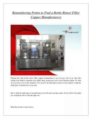 Remembering Points to Find a Bottle Rinser Filler Capper Manufacturers