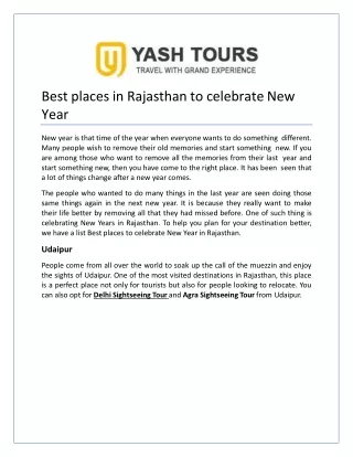 Best places in Rajasthan to celebrate New Year