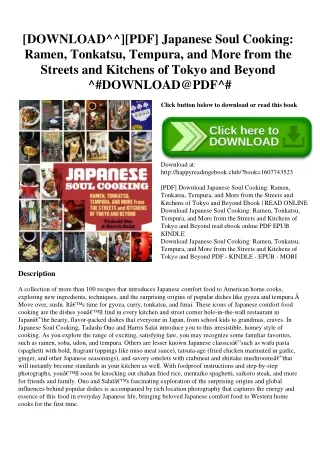 [DOWNLOAD^^][PDF] Japanese Soul Cooking Ramen  Tonkatsu  Tempura  and More from the Streets and Kitchens of Tokyo and Be