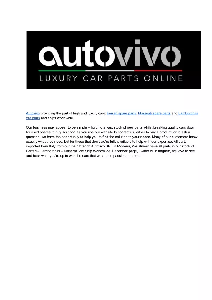 autovivo providing the part of high and luxury