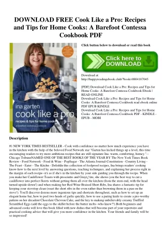 DOWNLOAD FREE Cook Like a Pro Recipes and Tips for Home Cooks A Barefoot Contessa Cookbook PDF