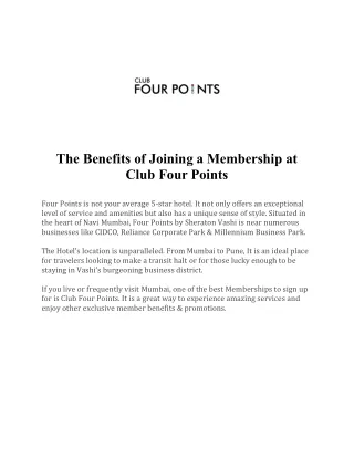The Benefits of Joining a Membership at Club Four Points
