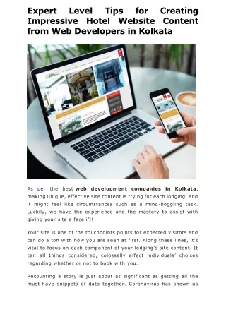Expert Level Tips for Creating Impressive Hotel Website Content from Web Developers in Kolkata