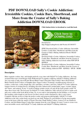 PDF DOWNLOAD Sally's Cookie Addiction Irresistible Cookies  Cookie Bars  Shortbread  and More from the Creator of Sally'