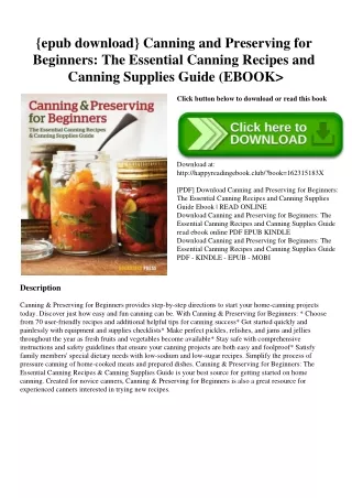 {epub download} Canning and Preserving for Beginners The Essential Canning Recipes and Canning Supplies Guide (EBOOK