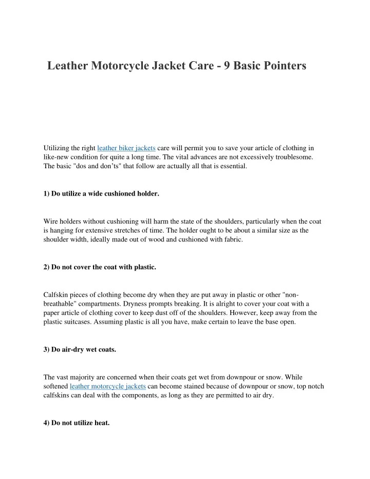 leather motorcycle jacket care 9 basic pointers