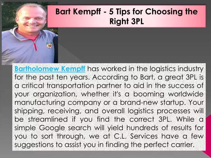 bart kempff 5 tips for choosing the right 3pl