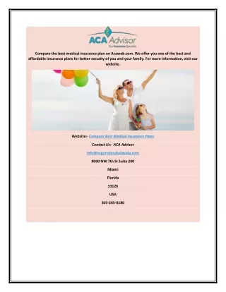 Compare Best Medical Insurance Plans | Acaweb.com