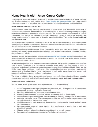 Home Health Aid – Anew Career Option