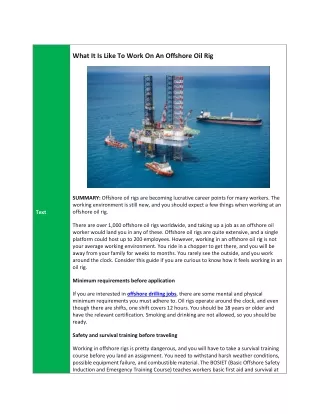 what it is like to work on an offshore oil rig
