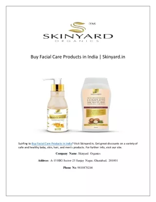 Buy Facial Care Products in India | Skinyard.in