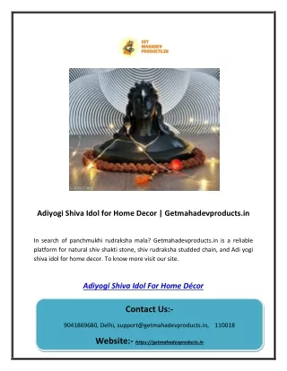 Adiyogi Shiva Idol for Home Decor | Getmahadevproducts.in