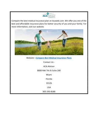 Compare Best Medical Insurance Plans  Acaweb.com