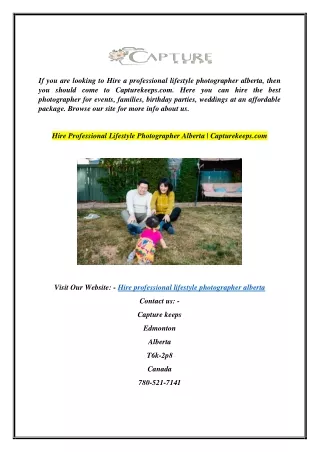 Hire Professional Lifestyle Photographer Alberta | Capturekeeps.com