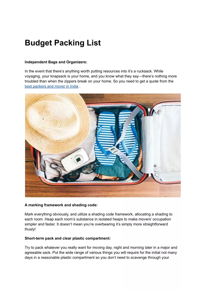 budget packing list