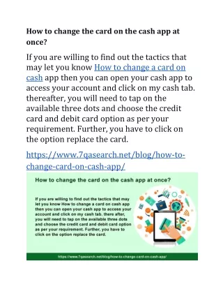 How to change the card on the cash app at once?