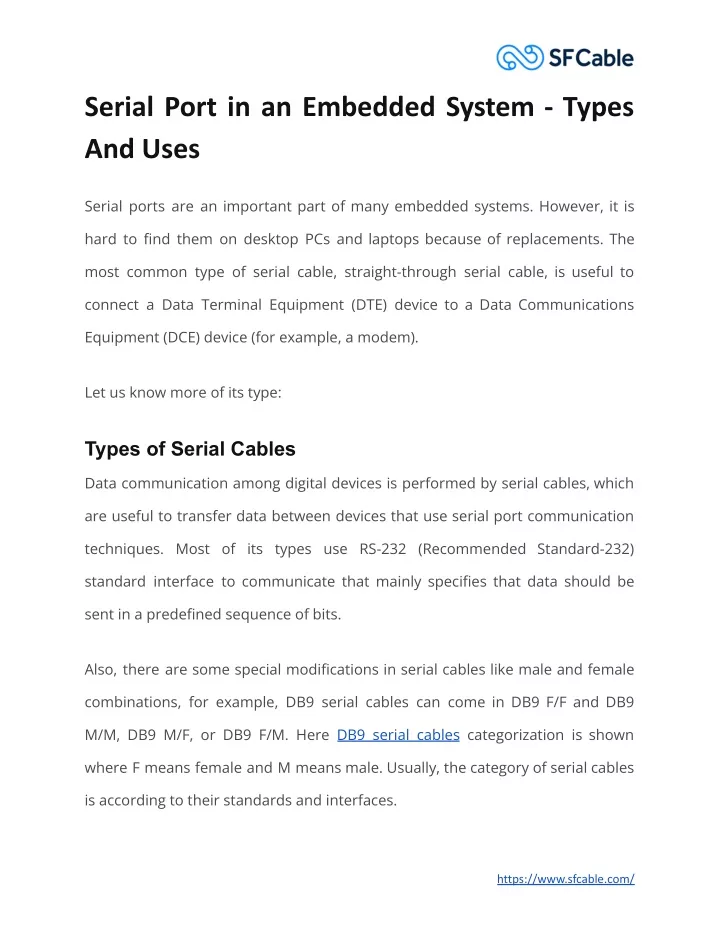 serial port in an embedded system types and uses