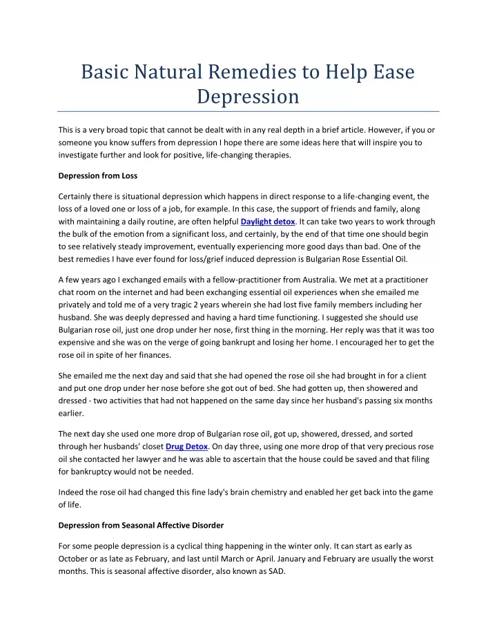 basic natural remedies to help ease depression