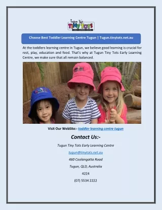 Choose Best Toddler Learning Centre Tugun | Tugun.tinytots.net.au