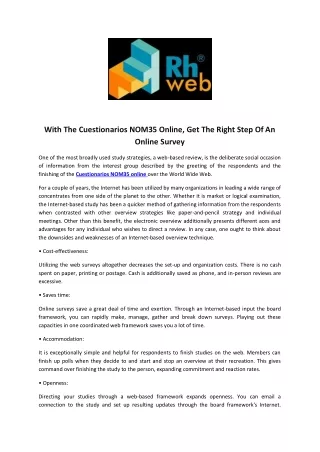 With The Cuestionarios NOM35 Online, Get The Right Step Of An Online Survey