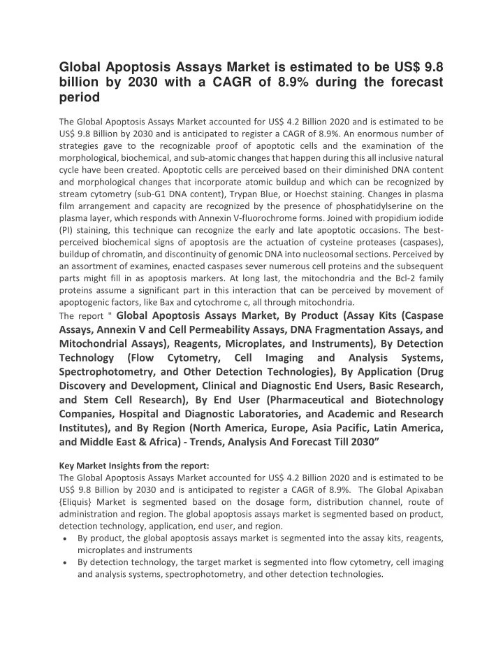 global apoptosis assays market is estimated