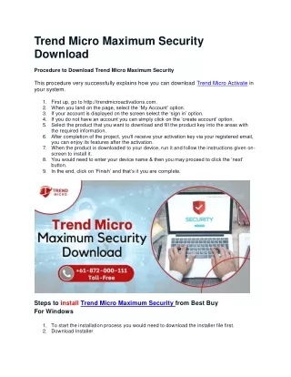 Call  61-872-000-111 Trend Micro Maximum Security Download