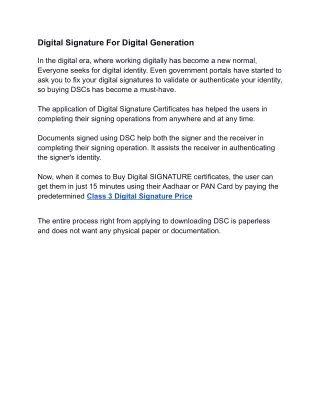 Digital Signature For Digital Generation