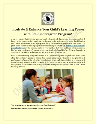 Enhance Your Kids Knowledge With Pre-Kindergarten Program-