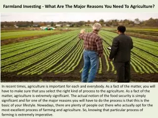 Farmland Investing - What Are The Major Reasons You Need To Agriculture