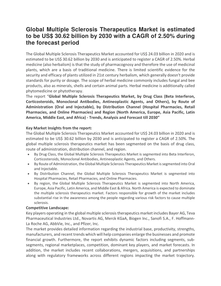 global multiple sclerosis therapeutics market