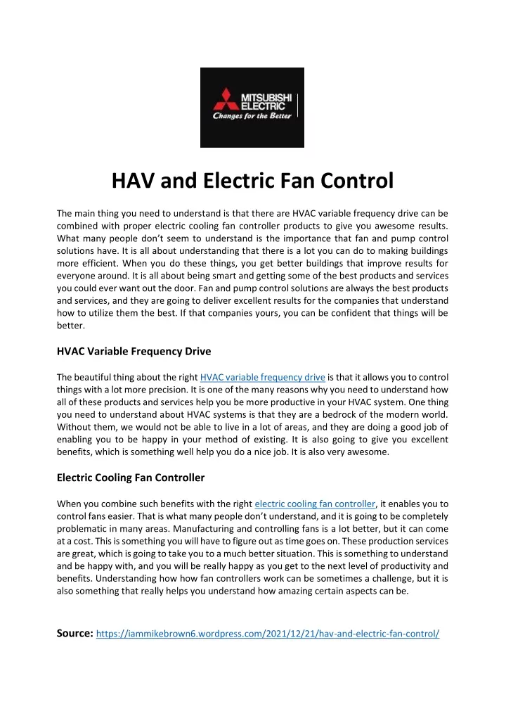 hav and electric fan control