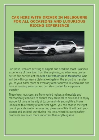 Car Hire with Driver in Melbourne for All Occasions and Luxurious Riding Experience