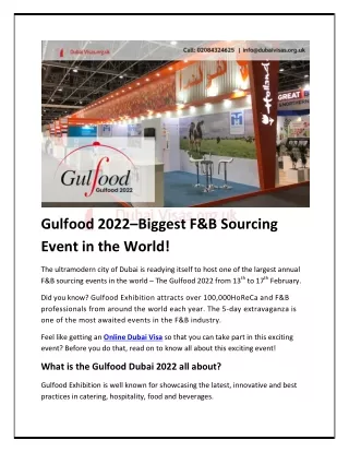 Gulfood 2022–Interact with the Who’s Who of the F&B Industry