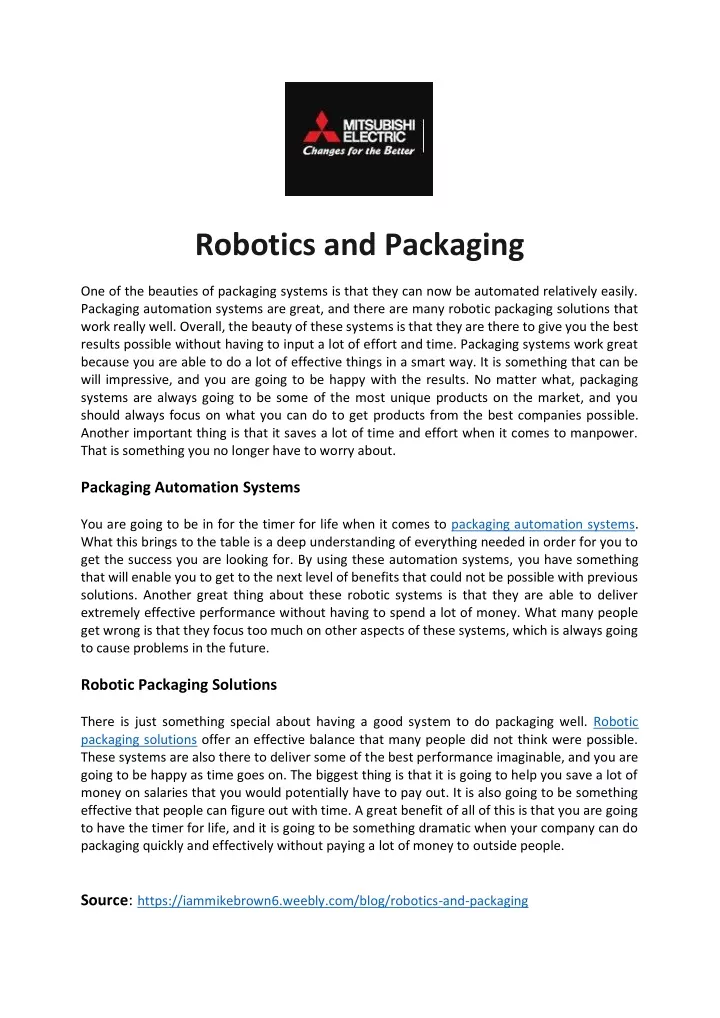 robotics and packaging