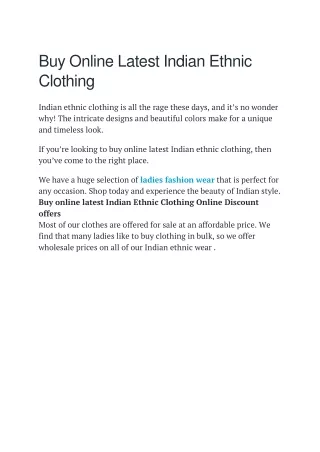 Buy Online Latest Indian Ethnic Clothing