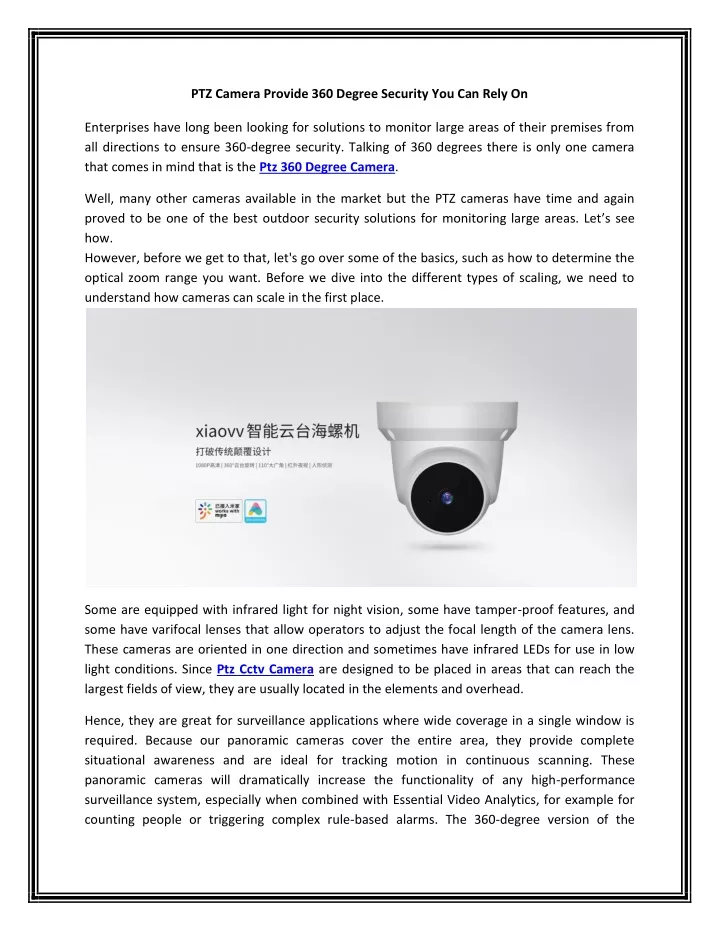 ptz camera provide 360 degree security