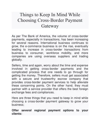 Things to Keep In Mind While Choosing Cross-Border Payment Gateway