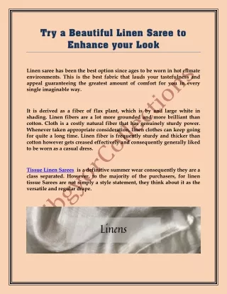 Try a Beautiful Linen Saree to Enhance your Look