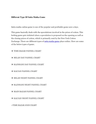 Types of satta matka online game