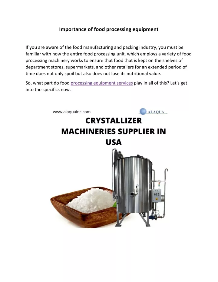 importance of food processing equipment